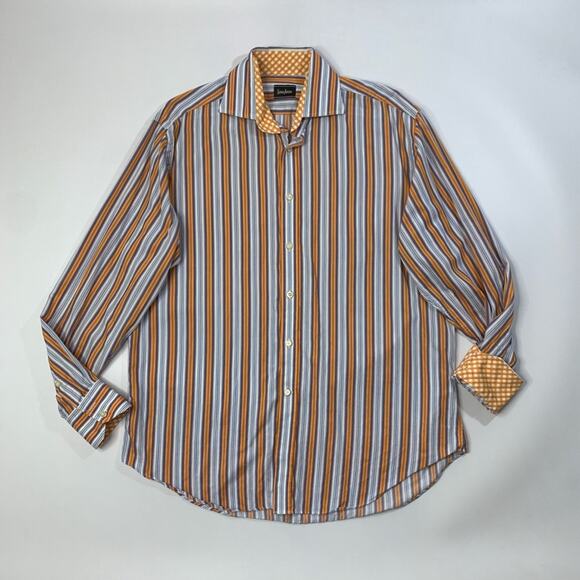 Neiman Marcus Shirt Mens XL Extra Large Stripe Button Up Long Sleeves Flip Cuff - Picture 2 of 11